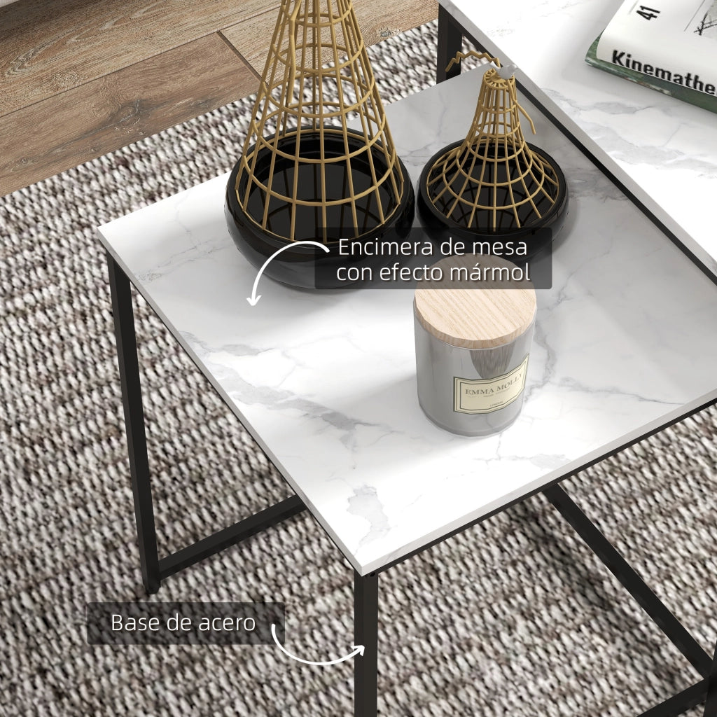 Tavolino nido 3 pezzi con effetto marmo e telaio in acciaio ¨C zephmum ¨C bianco