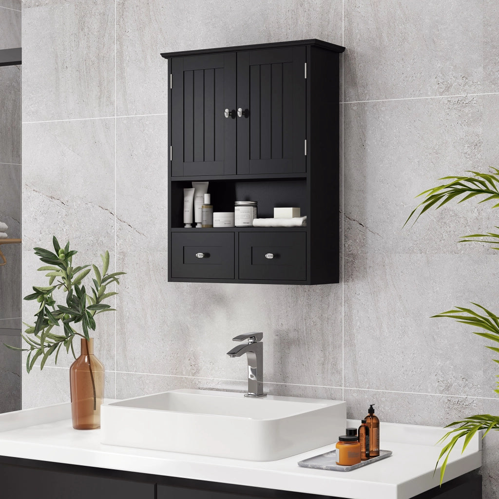 Armadietto Bagno Sospeso con 2 Ante e 2 Cassetti ¨C Zephmum ¨C Nero 50.8x17.8x66 cm