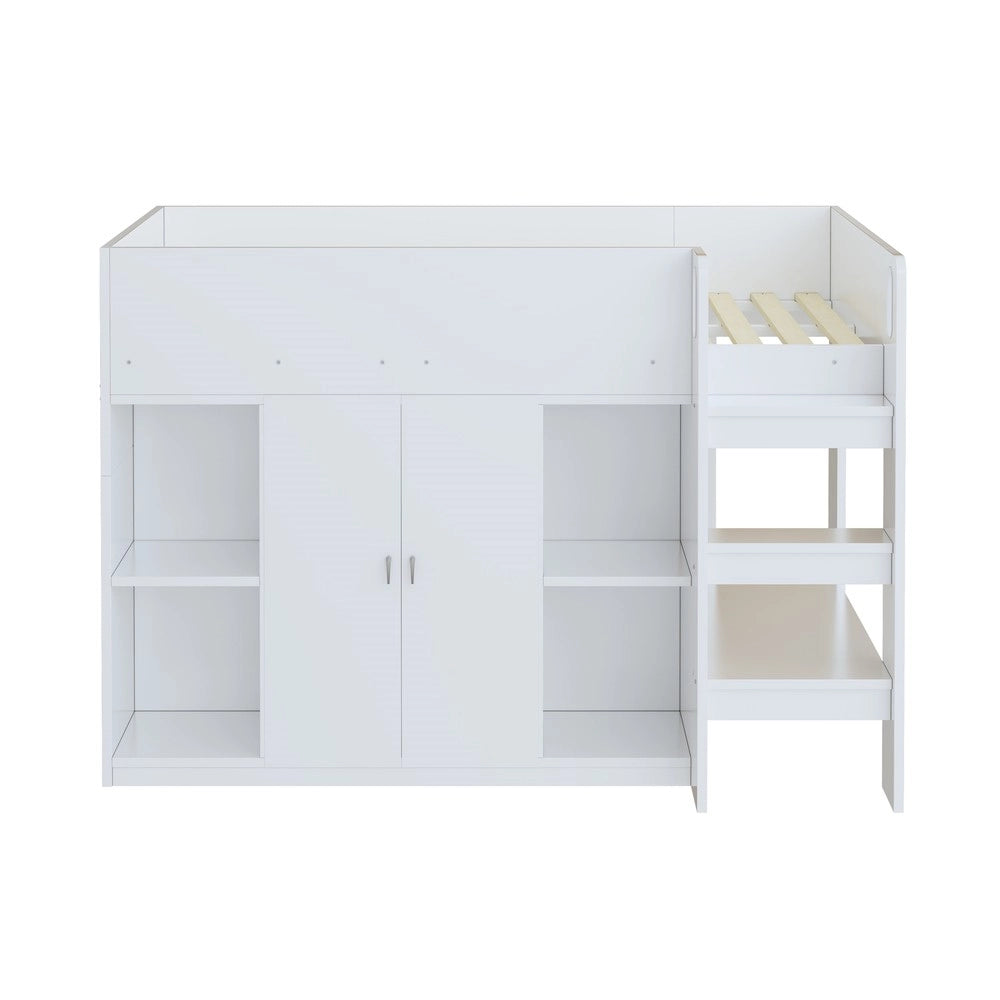 Letto a Soppalco Multifunzionale ¨C MINIMAL ¨C Bianco, 90x200, con Contenitore, Armadio e Scaffali