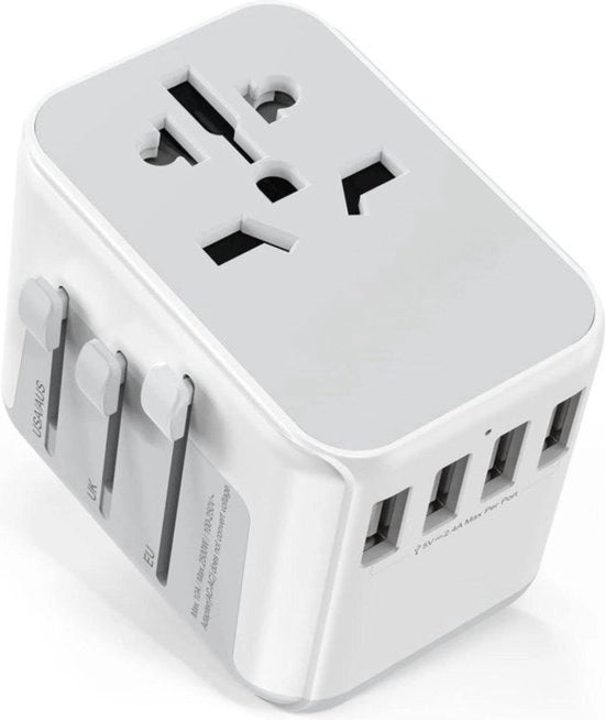 Adattatore universale per viaggi - Per 224 paesi - Incluso 4 porte USB e 1 contatto AC - 2300W