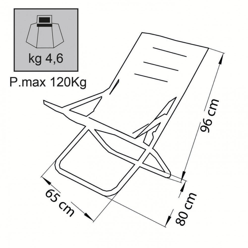 Sdraio Canapone 65x80x38/96 h cm in Acciaio Telo Oxford Blu