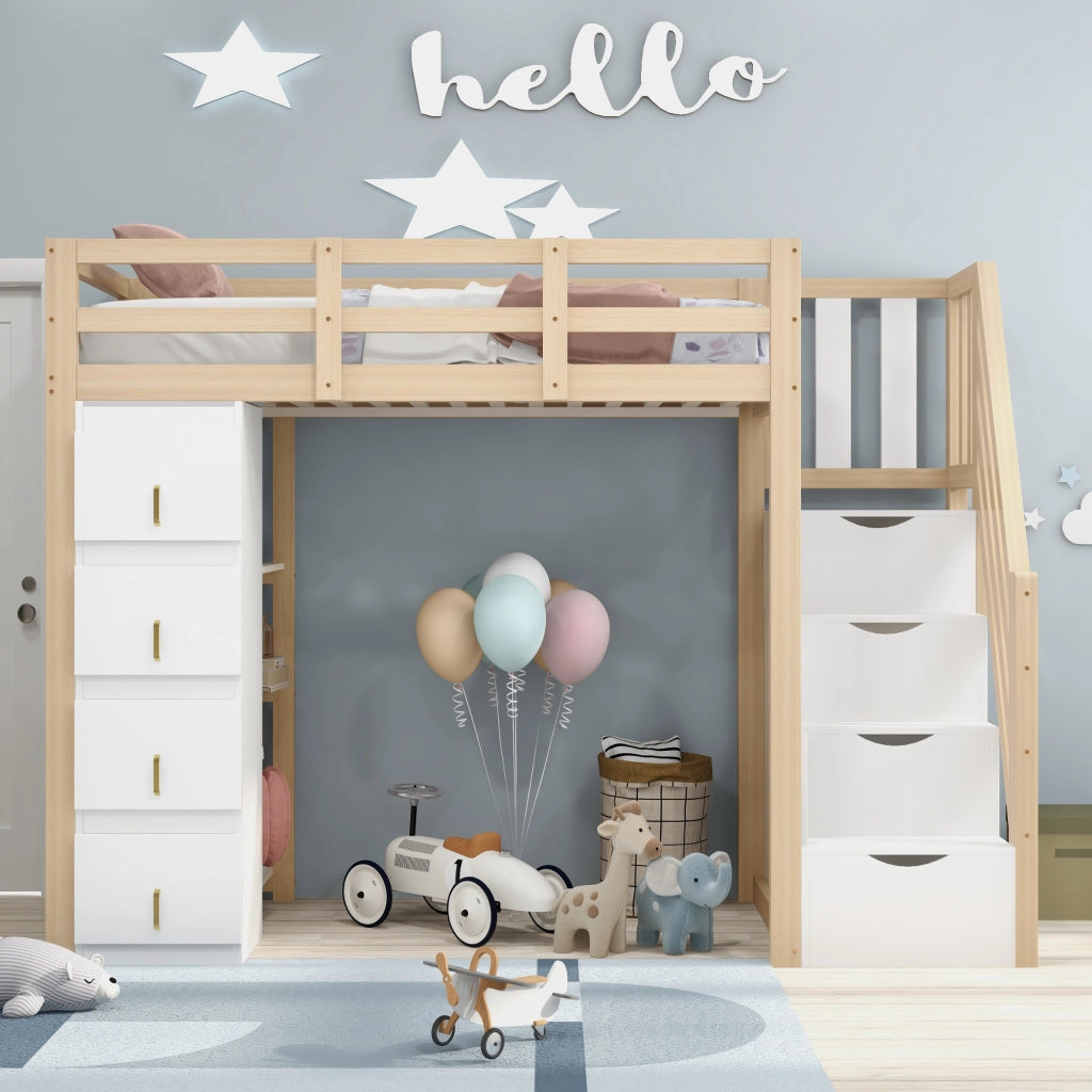 Letto a castello in legno naturale con cassettoni funzione contenitore 90x200 cm