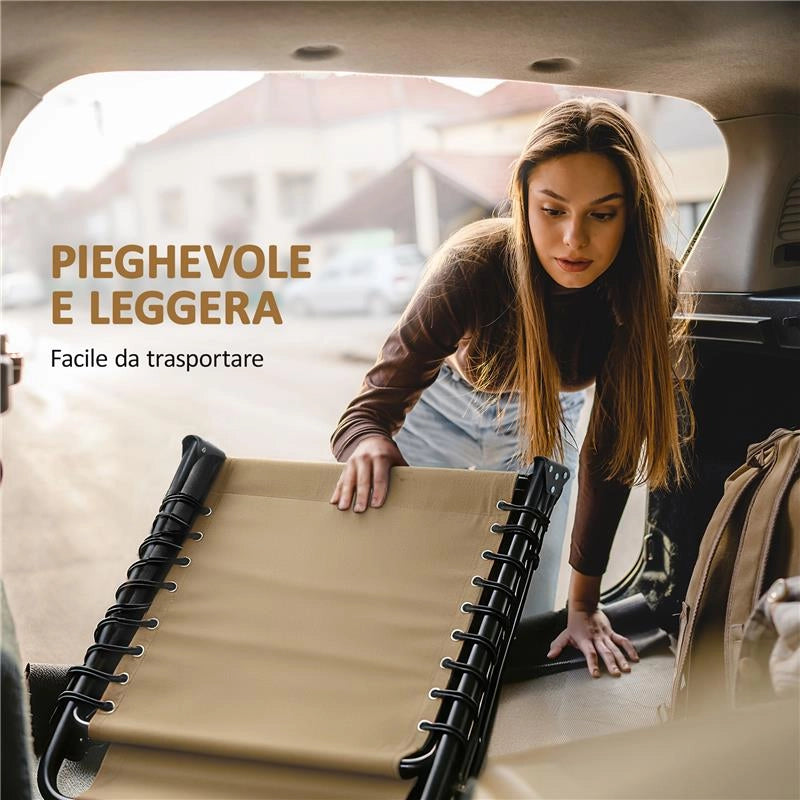SDRAIO DA GIARDINO PIEGHEVOLE CON SCHIENALE RECLINABILE SU 5 POSIZIONI E CUSCINO, 185X58X30CM, BEIGE