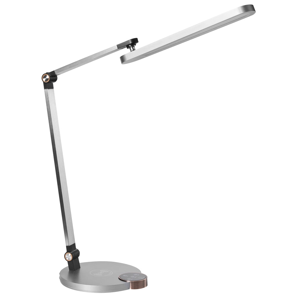 Lampada da scrivania moderna per ufficio domestico 3 modalità di temperatura Dimmer continuo Caricatore wireless Paralume regolabile Materiale sintetico Grigio