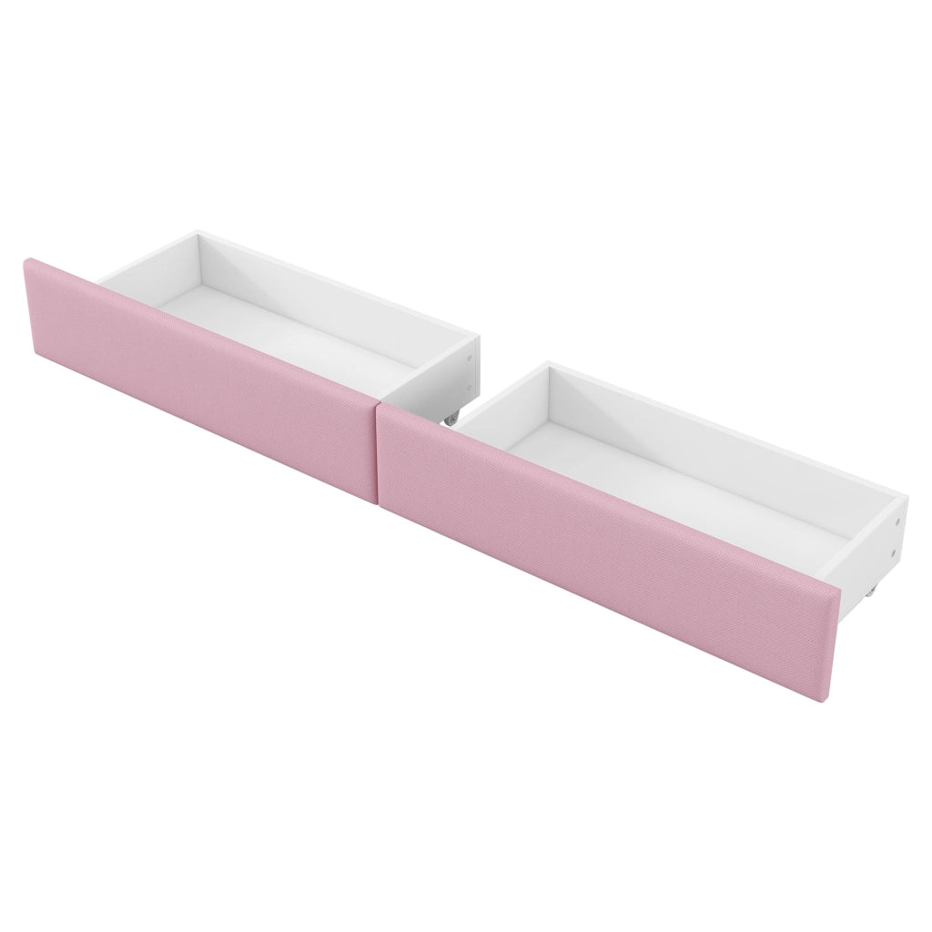 LETTO 90x200 cm imbottito Rosa con USB, LED, scrivania e 2 cassetti