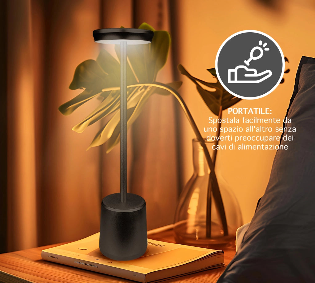 Coppia Di Lampada Da Tavolo LED Set 2 Pezzi Design Moderno Senza Fili Ricaricabile Controllo Touch Selezione Colore Intensità Dimmerabile Altezza Regolabile Con Adattatore Per Bottiglia 3000/4500/600K AbatJour Comodino 2Pz-Reverse-Nero