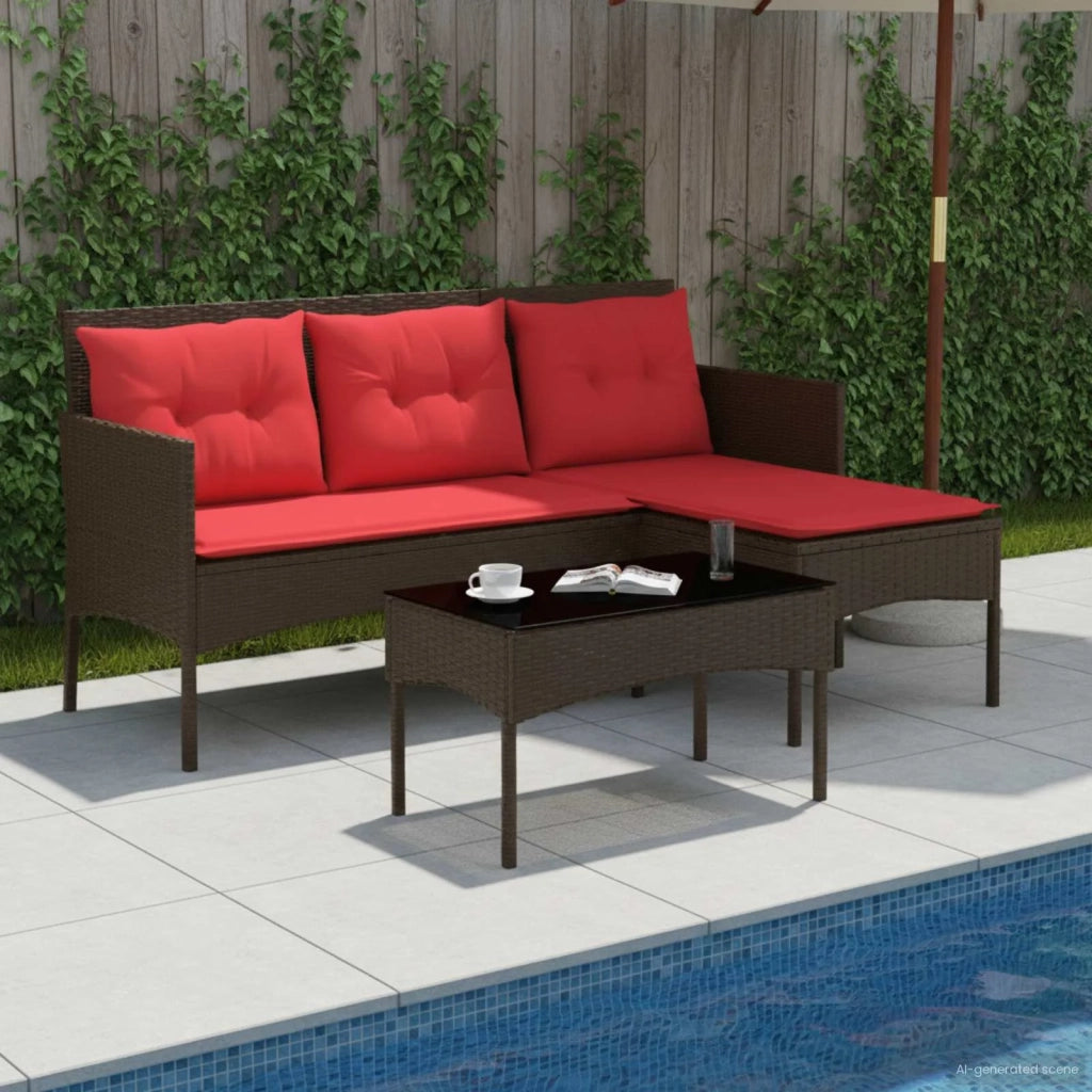 Set Divano da Giardino 2 pcs Marrone e Rosso polyrattan