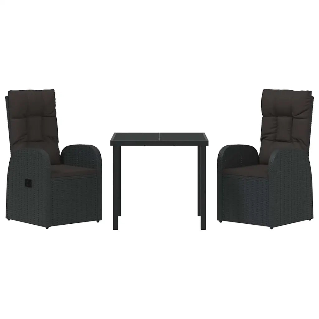 Set da Pranzo per Giardino con cuscino 3 pcs Nero polyrattan