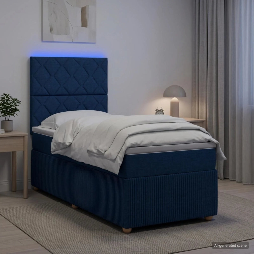 Letto Box Spring LED con Materasso Blu 80 x 200 cm Tessuto 3455740