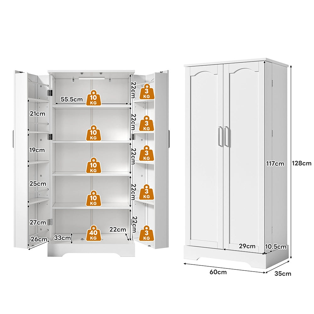 Armadio Cucina Multifunzione 60x35x128cm - Xylo - Luci LED Sensore, Bianco