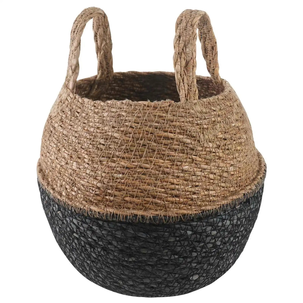 Vaso da fiori con manici Nero Ø 22 x 20 cm 100% Erba marina 42012260