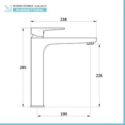Miscelatore lavabo alto H 28 cm nero opaco in ottone  Erika