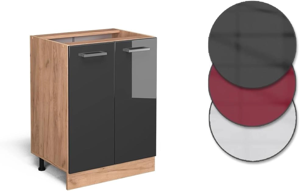 Mobiletto base cucina R-Line, Antracite lucido, 60 cm senza piano di lavoro, per la libera combinazione all'interno di sistemi cucina modulari