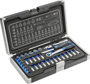 Set di attrezzi I Chiavi a doppio fine, bit e accessori 1/4” I Acciaio inox a cricchetto I Saldato I Meccanismo a rullo con 72 denti I HT1R464-34-delig