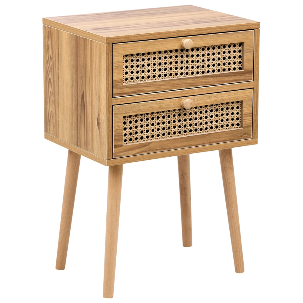 Comodino in rattan impiallacciato MDF stile boho treccia viennese marrone chiaro soggiorno camera da letto