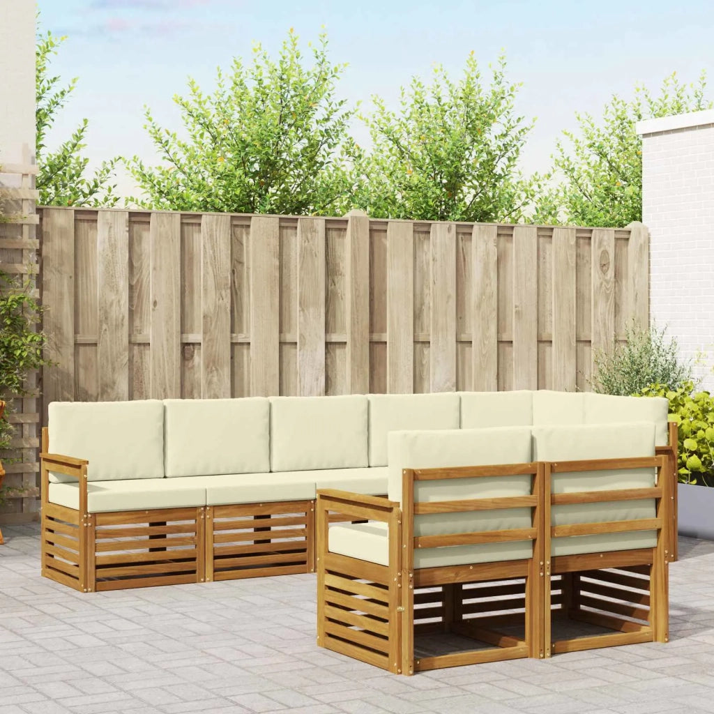 Set divani 8 pcs Naturale e Crema Legno di Acacia Massello
