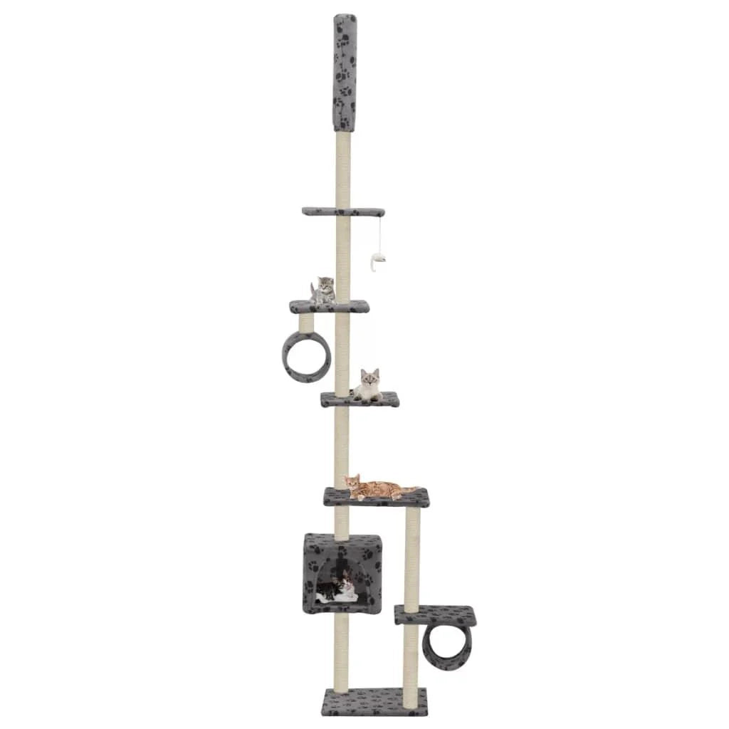 Tiragraffi albero per gatti cuccia per gatti peluche in sisal 260 cm grigio motivo a impronta di zampa 3702110
