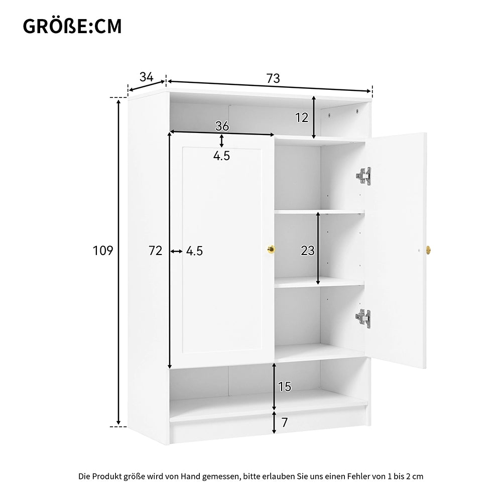 Scarpiere moderna con ripiani regolabili - Xylo - 146x34x109 - Bianco - Maniglie dorate, 2 ante