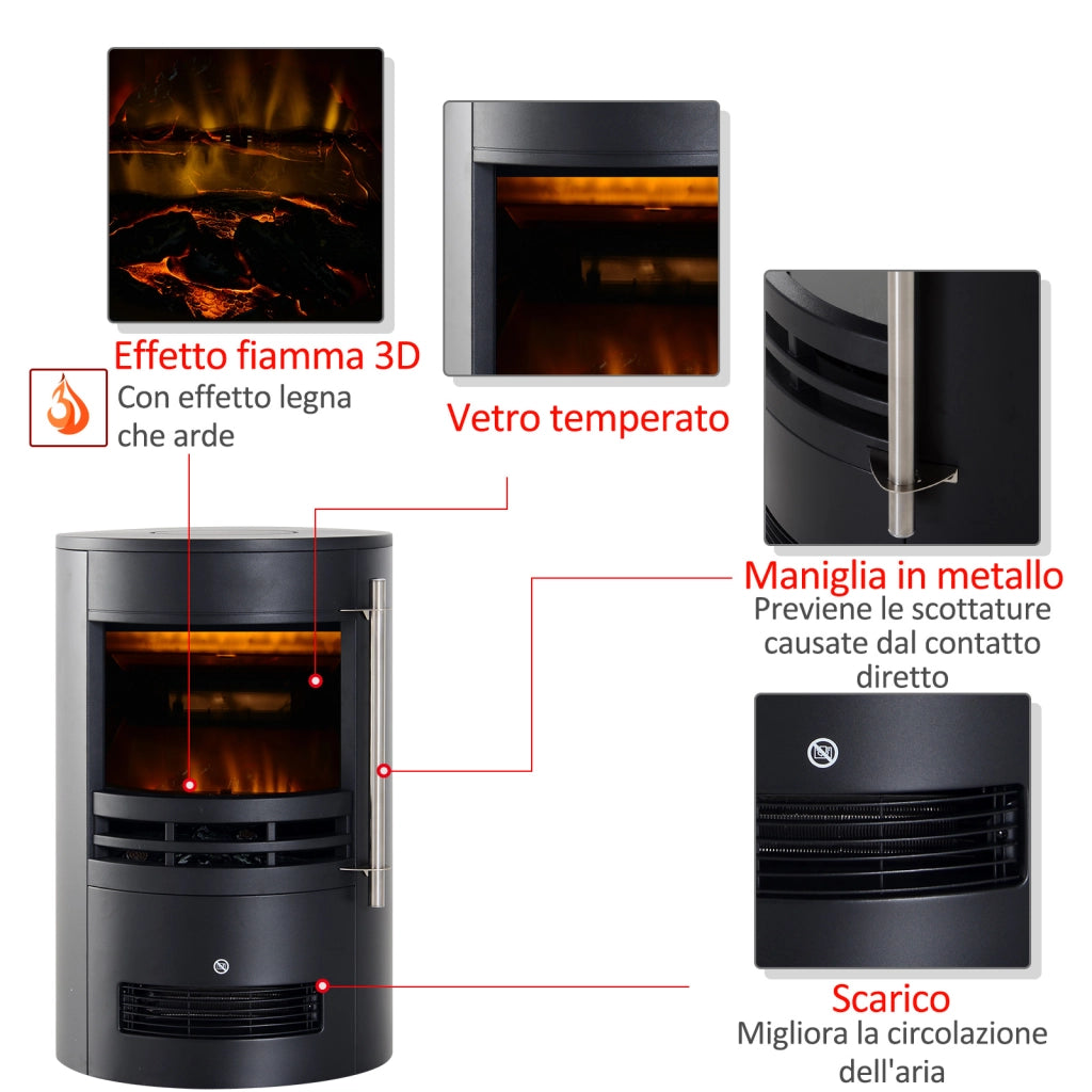 EasyComfort Camino Elettrico da Terra 900W/2000W con Effetto Fiamma, Caminetto Elettrico con Temperatura Regolabile e Protezione da Surriscaldamento, 41x41x64.5cm, Nero
