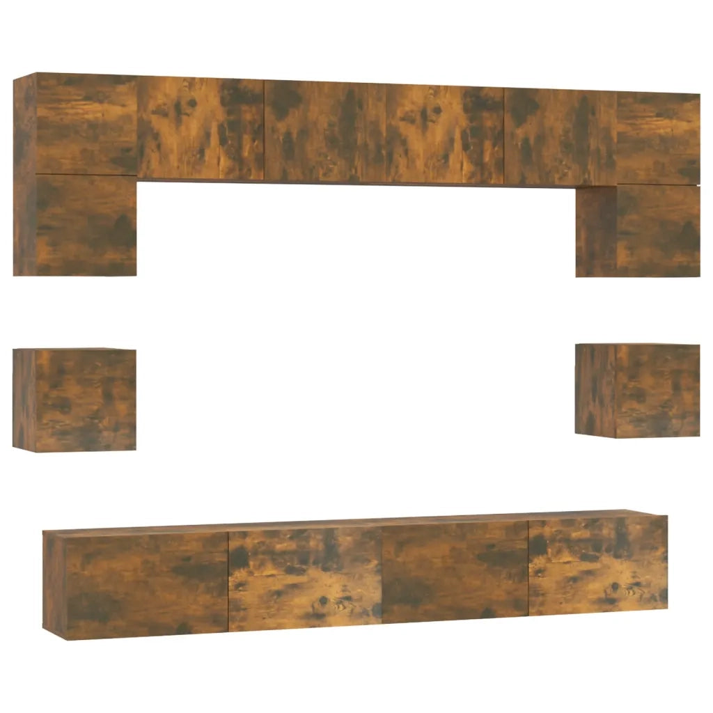 Set Mobili Porta TV 8pz Rovere Fumo in Legno Multistrato 3114419