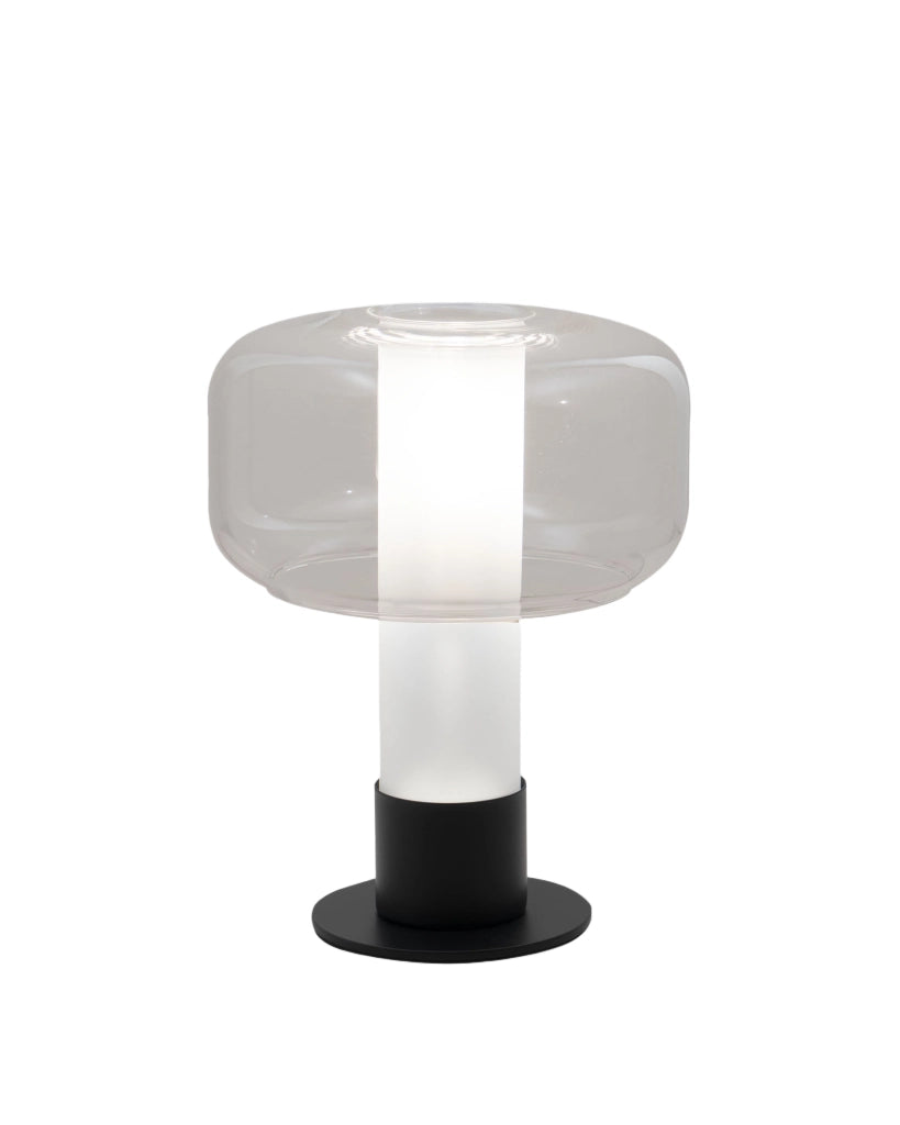 Lampada da Tavolo Flick Trasparente, Struttura in Metallo e Vetro Borosilicato, Dimmerabile al Tocco, Attacco E14 15W, IP20 - Flick