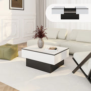Tavolino Centrale Lens da Salotto con Piano Scorrevole 80 x 60 x 36 cm - Bianco / Nero [en.casa]