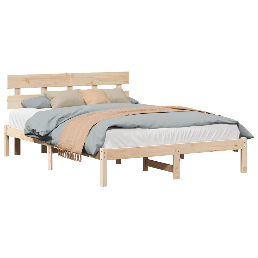 Struttura Letto con Testiera 150x200 cm in Legno Massello di Pino