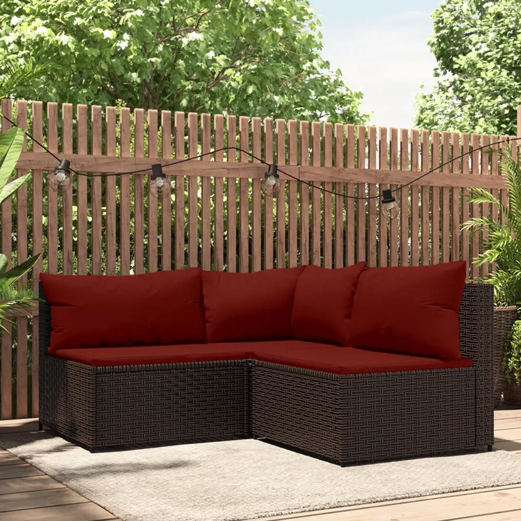 Set Mobili da Giardino 3 pz con Cuscini in Polyrattan Marrone CFW3637083