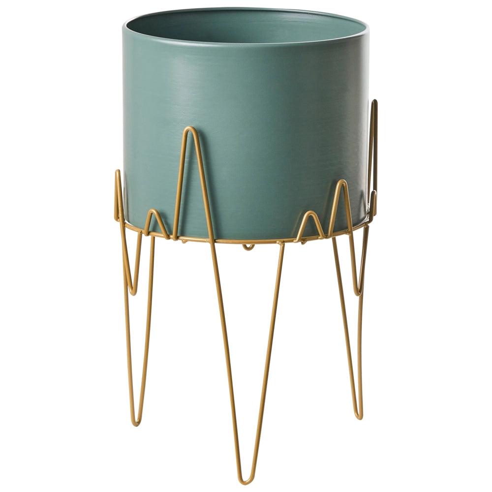 Vaso per Fiori Moderno con Piedistallo 28 x 28 x 50 cm in Metallo Verde