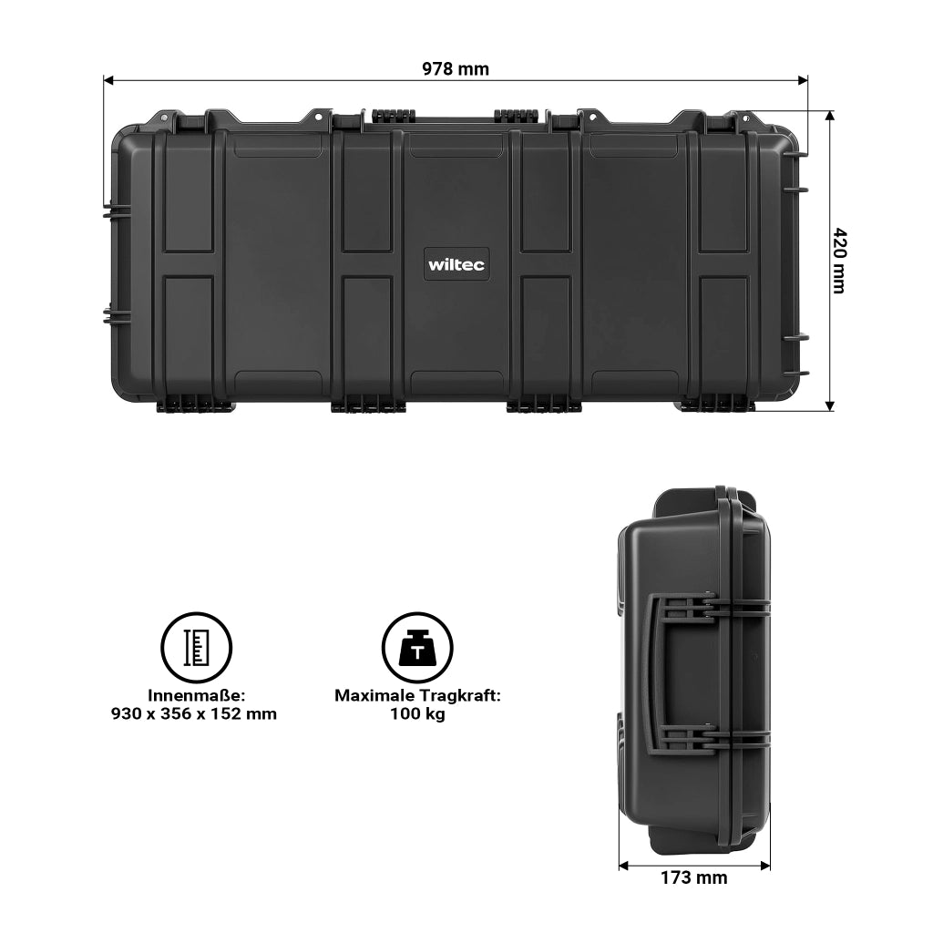 Valigetta porta armi impermeabile con rotelle 97,8 x 42 x 17,3 cm, Trolley Custodia per ASG fucili ad aria compressa, per softair