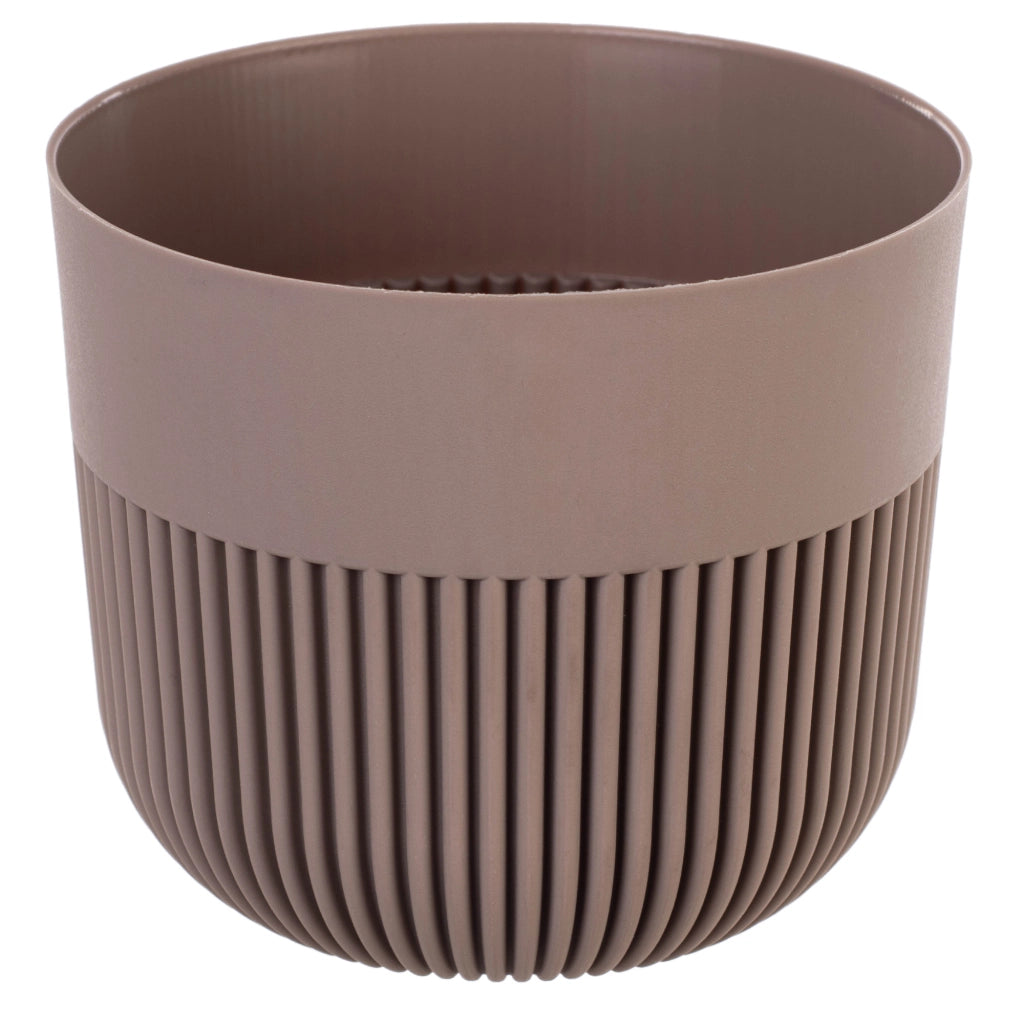 Vaso da fiori KADAX, coprivaso, 13 cm, plastica, rotondo, a coste, beige