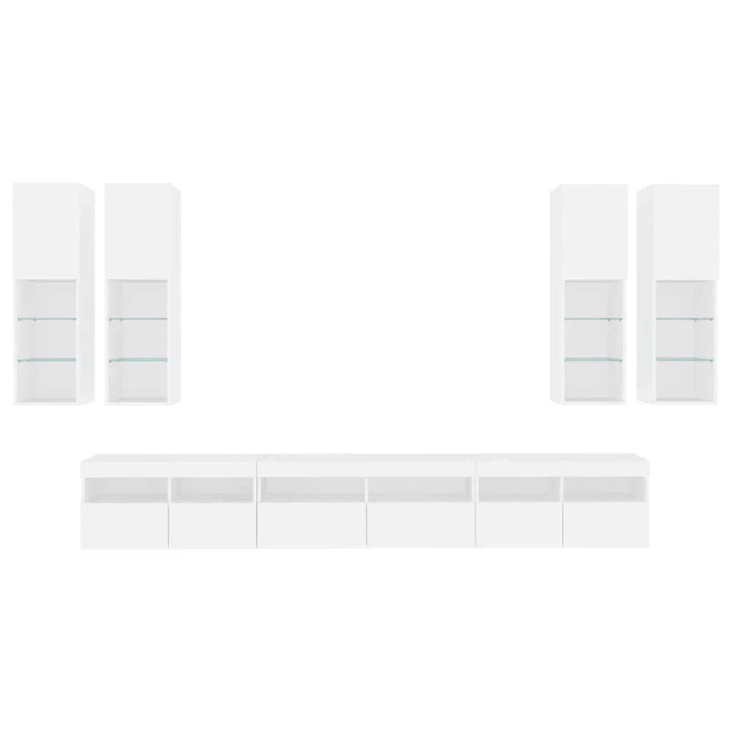 Set di mobili credenza TV soggiorno camera da letto parete soggiorno x 7 pezzi con luci LED bianco 02_0025357