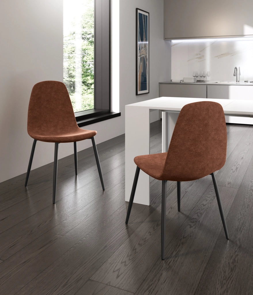 Sedia Brigitte in Similpelle Marrone con Struttura in Metallo Antracite - Seduta Imbottita Design Moderno Industrial - 4 Pezzi