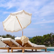 Parasole da spiaggia con frange UPF 50+, nastri e borsa da trasporto - Manico in legno premium - Ripiegabile - Per esterno, giardino, prato, piscina, tavolo da giardino - 2M