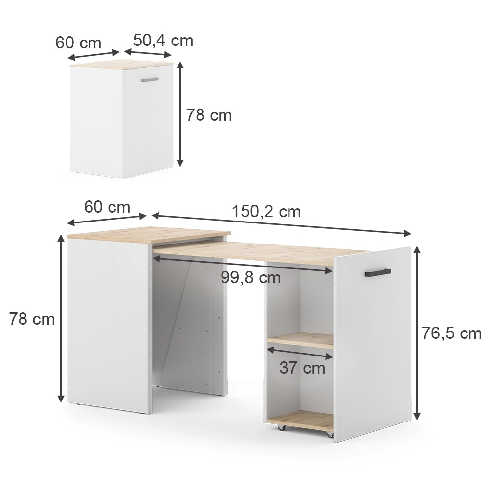 Vicco Scrivania Greige/rovere artigianale 60 x 50.4 cm Estensibile