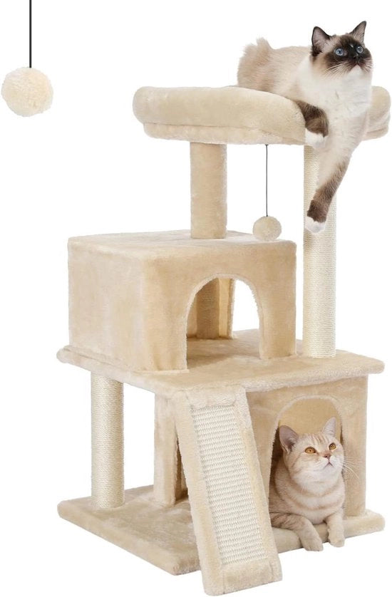 Fornitura di Giocattolo per Gatti con Corda di Sisal e Divano Plush con Casa di Gioco con Caverne in Beige