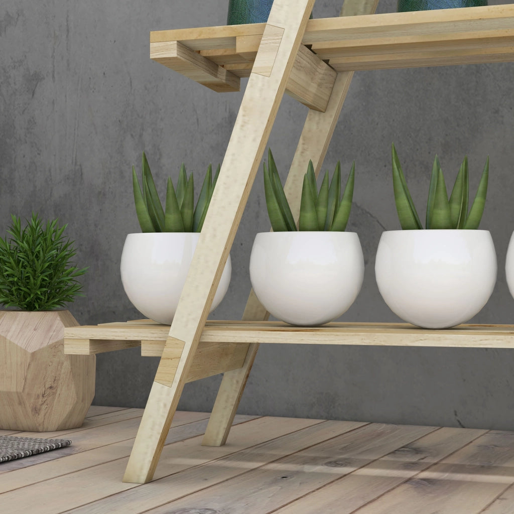 Supporto per Piante Pieghevole a 3 Livelli ¨C zephmum ¨C 100x36x112 cm Legno Naturale