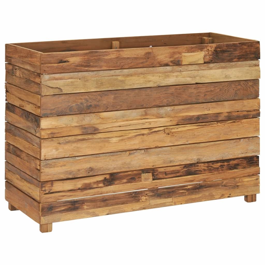 Aiuola rialzata per piante e fiori 100 x 40 x 72 cm legno di teak riciclato e acciaio 02_0000897