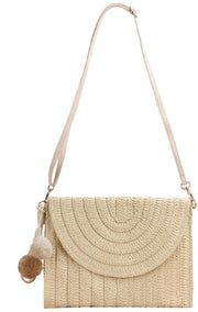 Borsa da spiaggia per donne con schiena piatta e cinturino a tracolla, stile boho, per viaggi di vacanza estiva (beige)