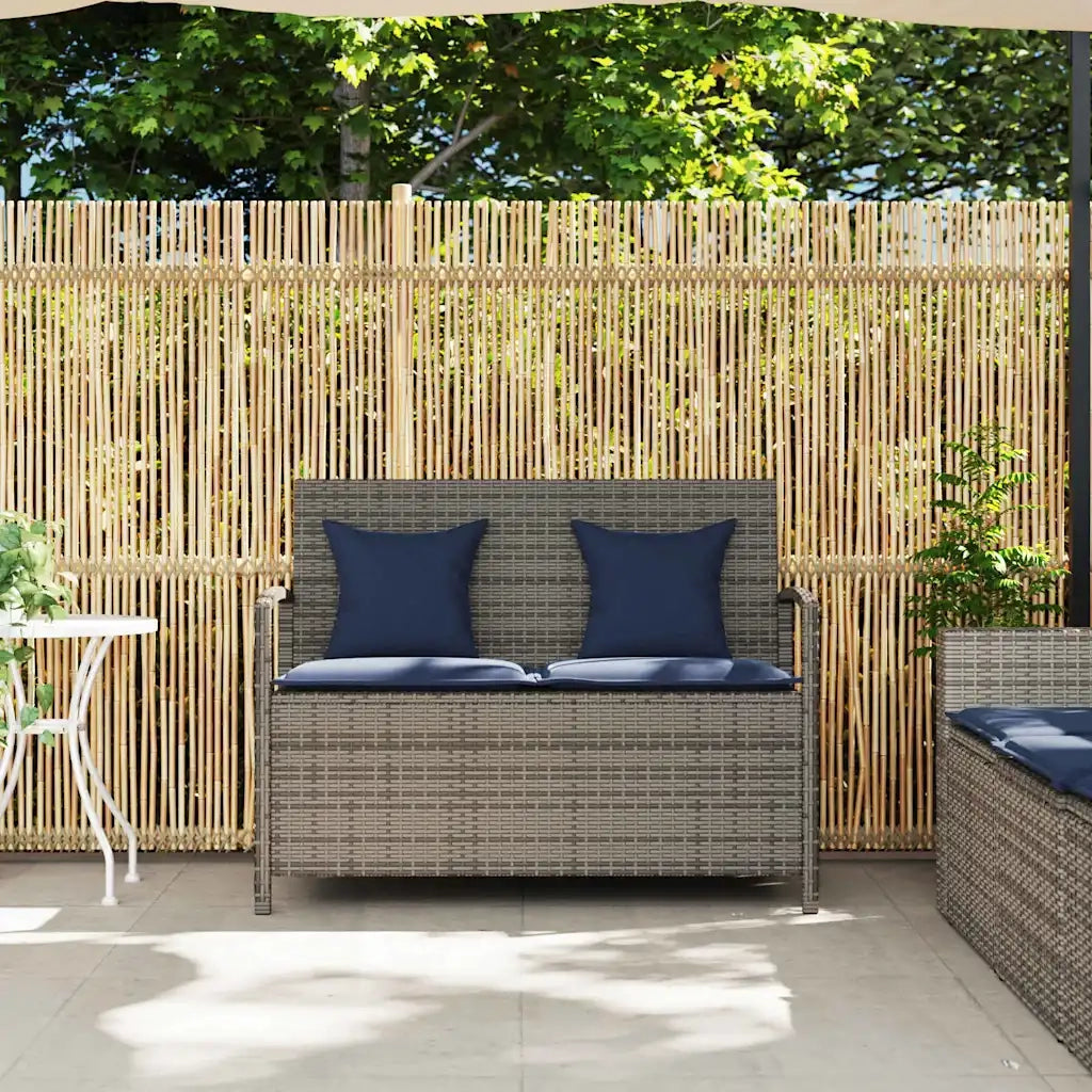 Panca Portaoggetti da Giardino con Cuscino Grigio in Polyrattan 4104218