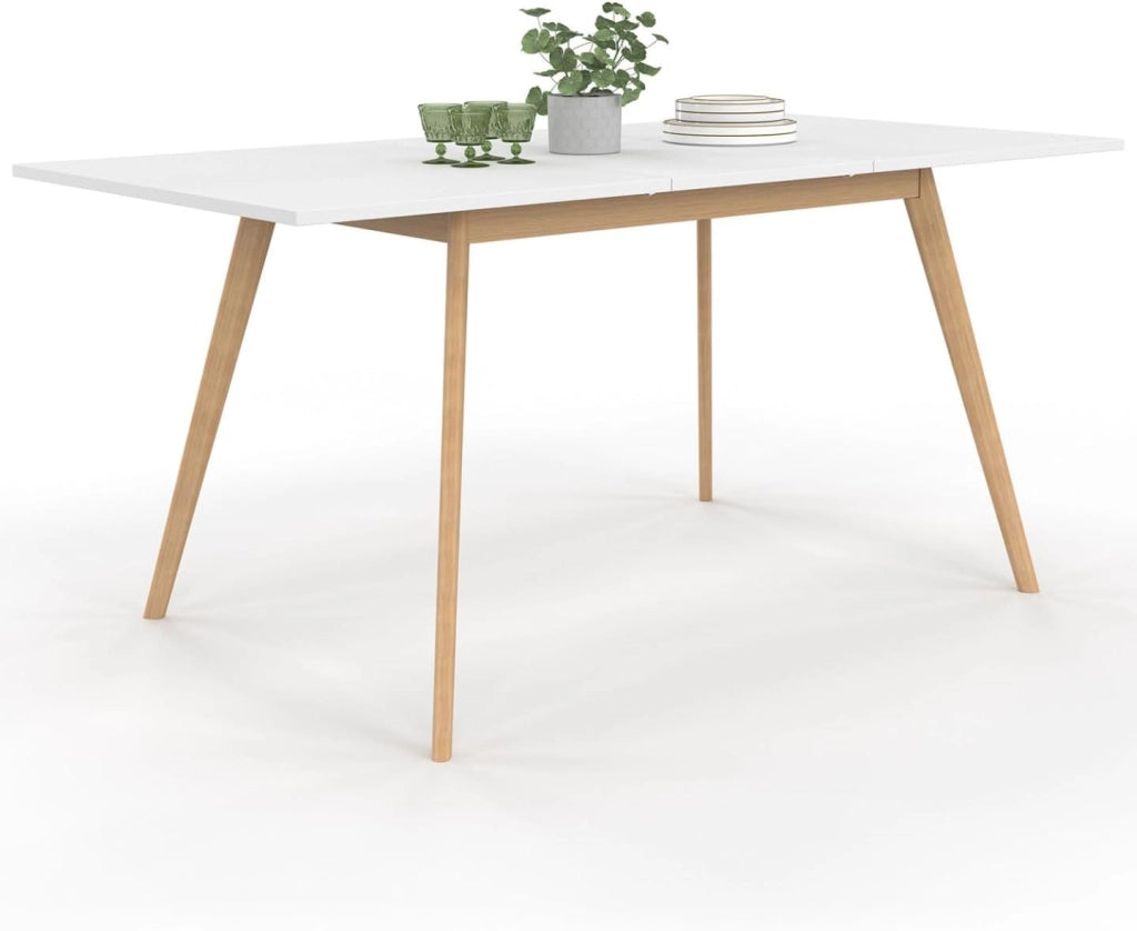 Tavolo rettangolare allungabile scandinavo per 4-8 persone INGA, bianco 110-150 cm