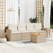 Set Divano da Giardino 5 pz con Cuscini Beige in Polyrattan