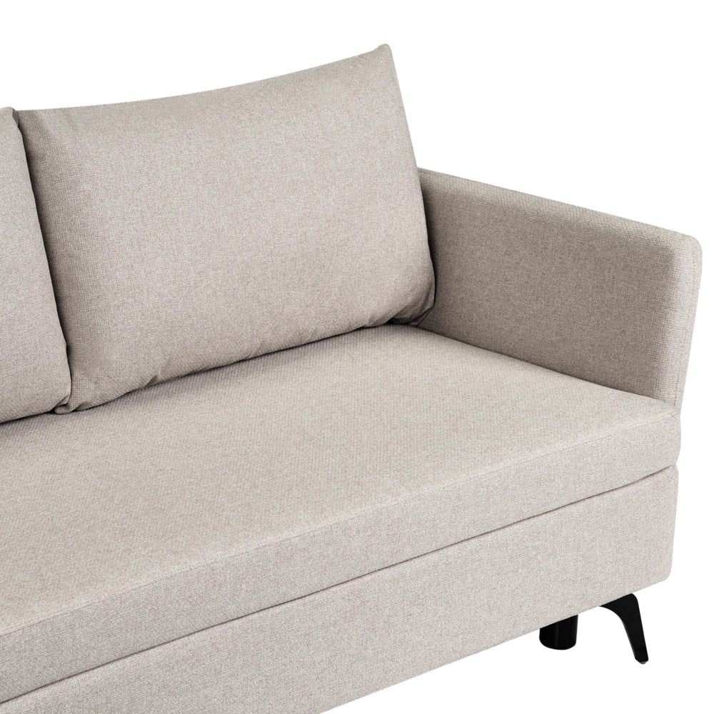 Divano Letto Angolare a 3 Posti Destro in Tessuto Beige con Contenitore per Soggiorno Koge