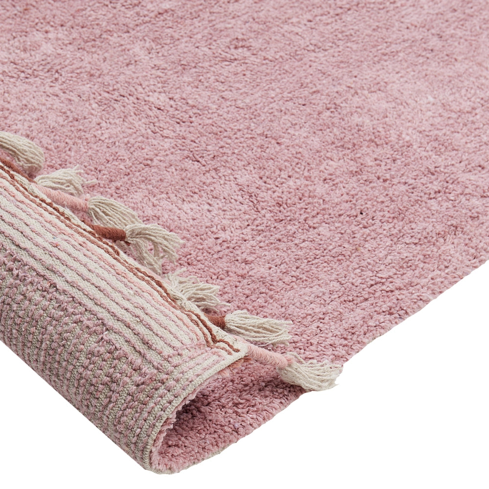 Tappeto per bambini in cotone rosa 140 x 200 cm Rettangolare con nappe Motivi solidi Tappeto per bambini moderno e bohémien