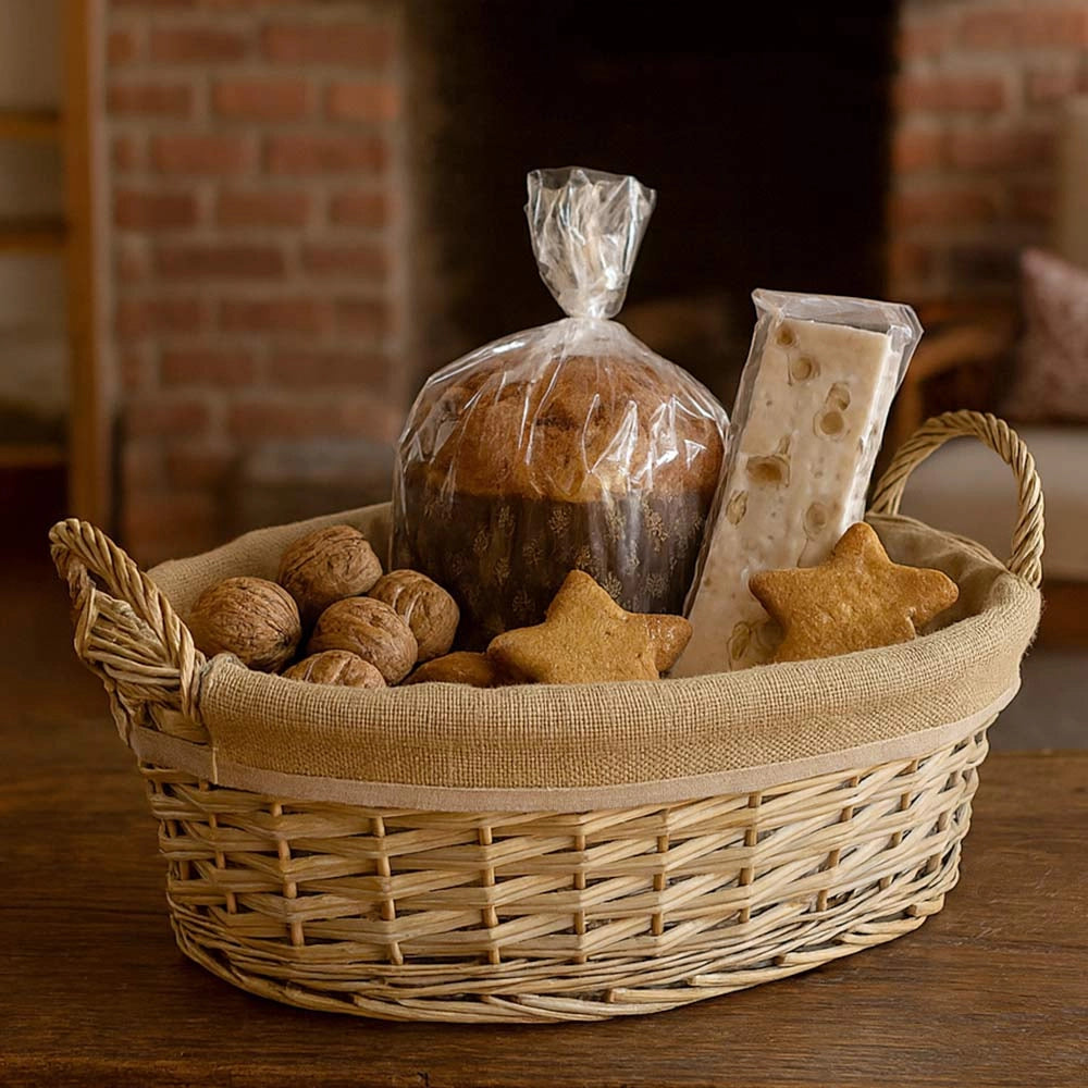 Cesta cestino portapane in vimini avorio con manici intrecciati cm 45x31,5x h 22