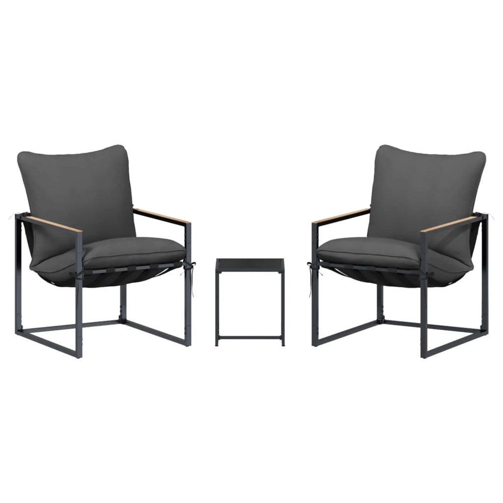 Set Divano da Giardino 3 pcs Nero e antracite Acciaio