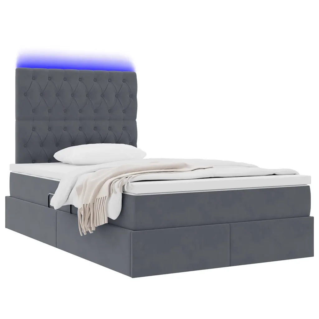 Letto con contenitore e LED Grigio scuro 120 x 200 cm Velluto 3372718