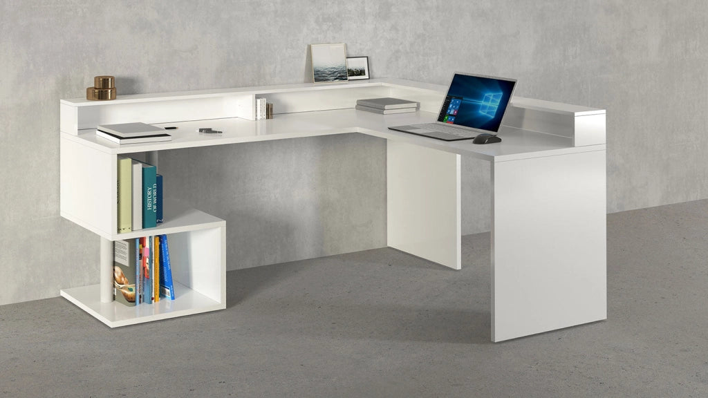 Scrivania Angolare a Giorno 180x160x60x92,5h cm Esse Bianco Lucido