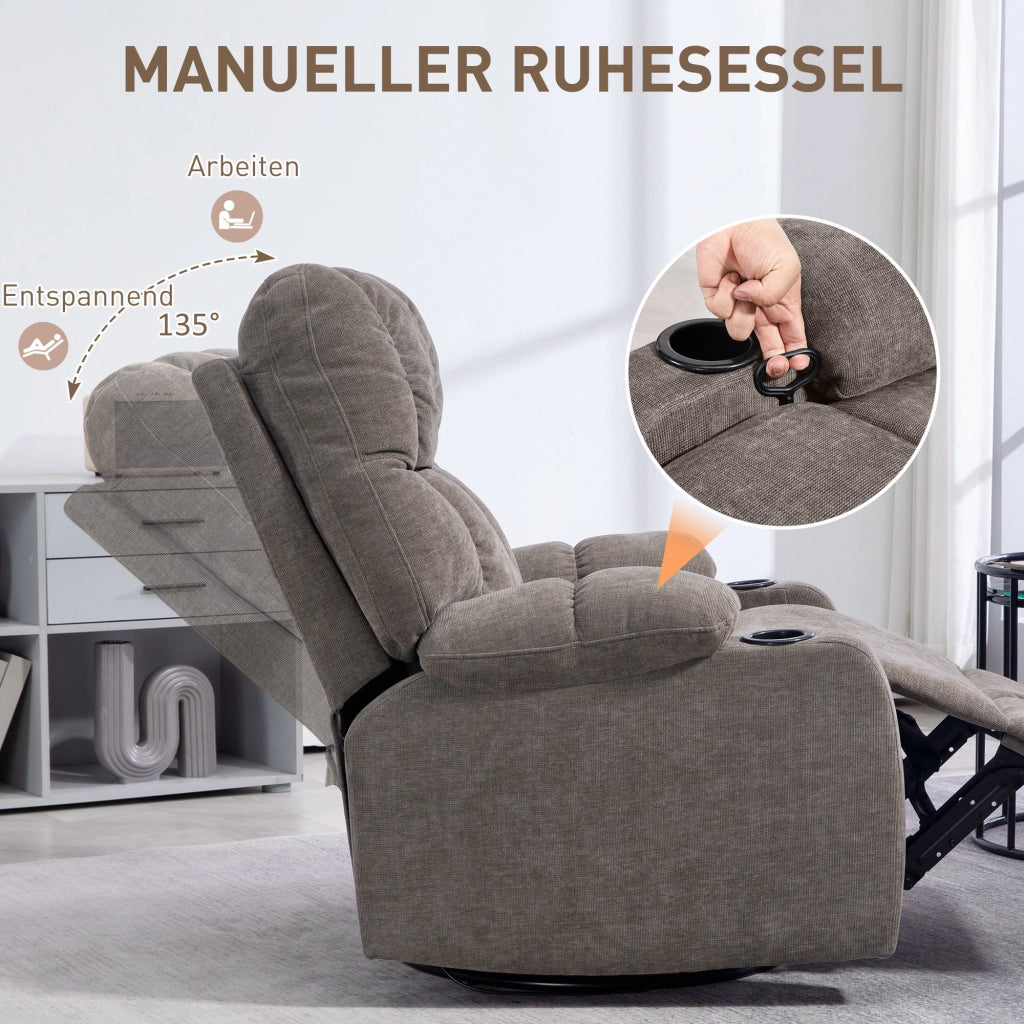 Poltrona Relax Girevole con Poggiapiedi ¨C Zephmum ¨C Beige 88x96x108cm