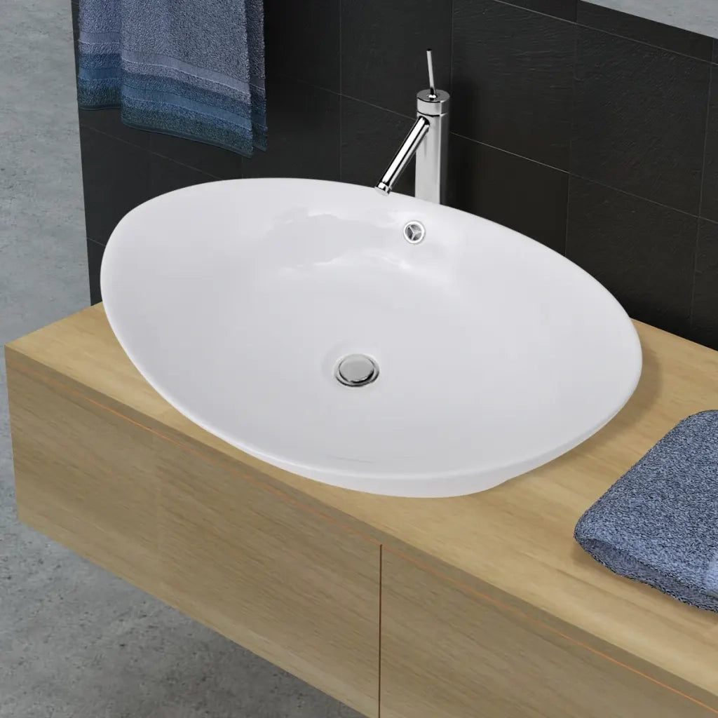 Lavello Ovale in Ceramica di Lusso con Troppopieno 59 x 38,5 cm CFW5095621